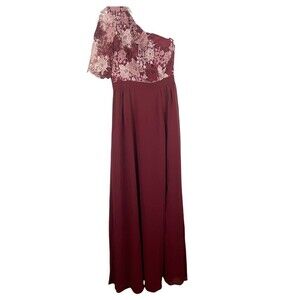 Chi Chi London Womens Maxi Dress Size 4 Red One Shoulder Floral Embroidered